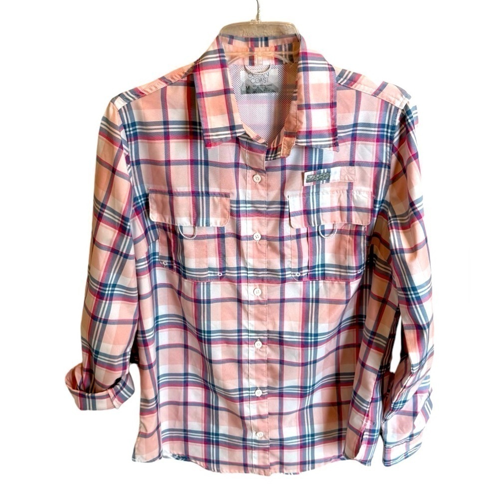 Ocean + Coast Shirt Women Medium Plaid Vented Yarn Dyed Woven Fishing